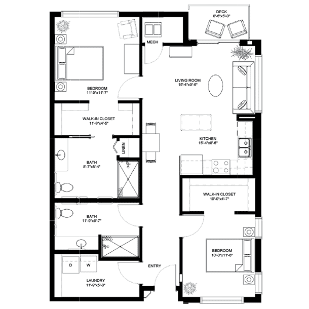 Meadowview of Davenport, IA, Assisted Living Floorplan, 2 Bedroom 2 Bathroom Assisted Living