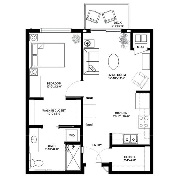 Meadowview of Davenport, IA, Independent Living 1 BR Floorplan A