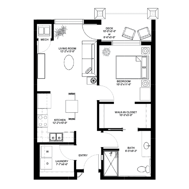 Meadowview of Davenport, IA, Independent Living 1 BR Floorplan