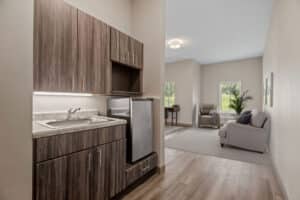 Memory Care Suite Kitchenette Davenport Independent and Assisted Living