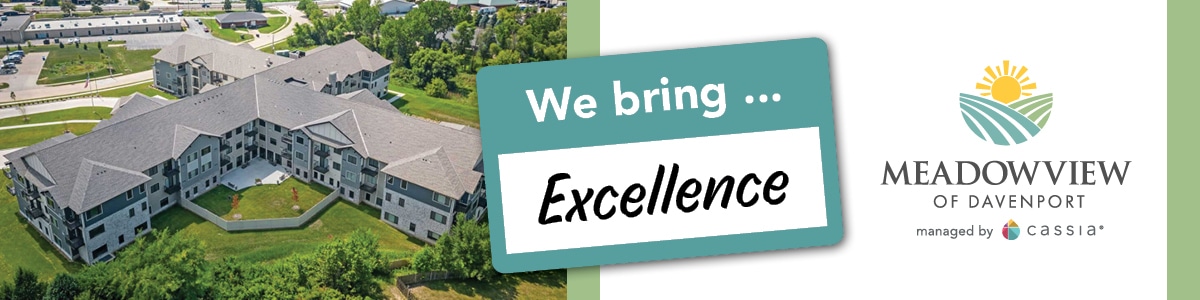 Meadowview of Davenport aerial view and logo